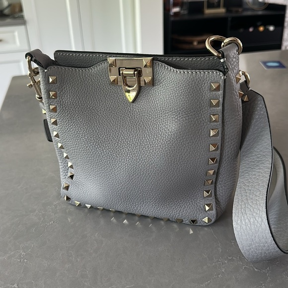 Valentino Handbags - Valentino Rockstud grey flip lock crossbody messenger bag with dust bag